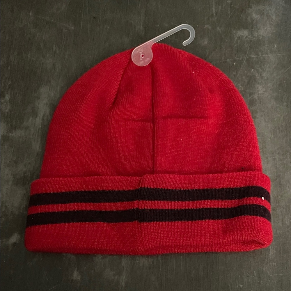 GAP Red Beanie with Black Stripes